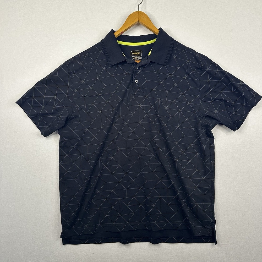 Foundry 2XL Men's Polo Shirt‎ Black With Geometric Design Short Sleeve